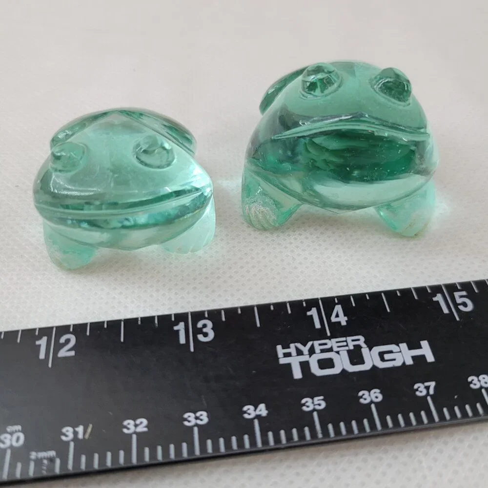 Art Glass Frog Pair - Paperweights or Decor Aqua Blue-Green - Picture 12 of 13